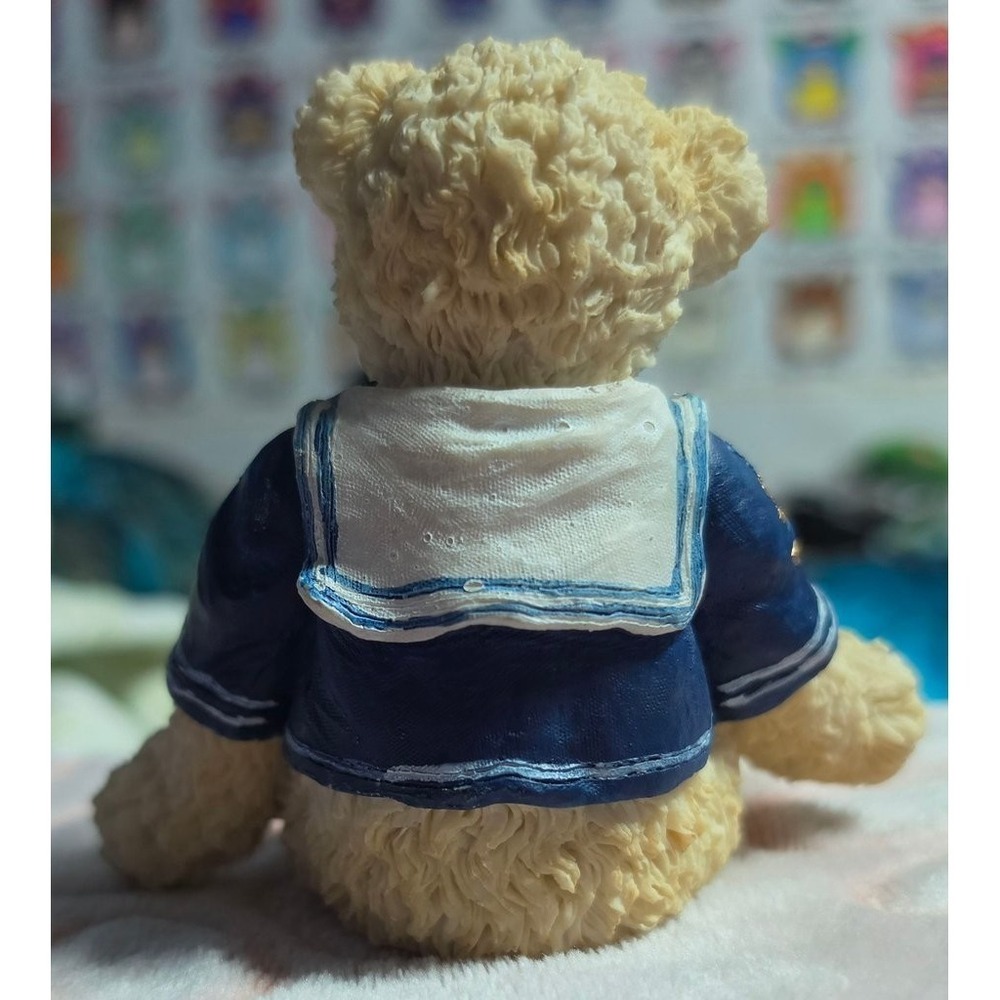 Vintage Ceramic Sailor Bear Figurine Nautical Navy Blue White 1990s Decor